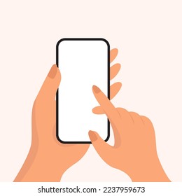 Smartphone Touchscreen Using Hand Blank Display Vector Illustration