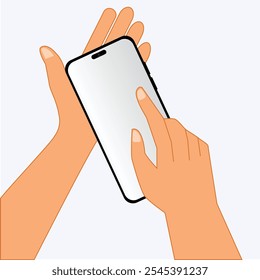 Pantalla táctil del smartphone usando la Ilustración vectorial en blanco de la exhibición de la mano