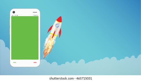 smartphone with toy rocket