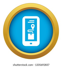 Smartphone track delivery box icon blue vector isolated on white background for any design