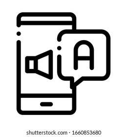 Smartphone Translator App Icon Thin Line Vektorillustration. Lineares Piktogramm mit dynamischem On-Smartphone-Bildschirm und Interpreter-Anwendungskonzept. Monochrome Rahmenzeichenmarkierung - Symbol-Illustration