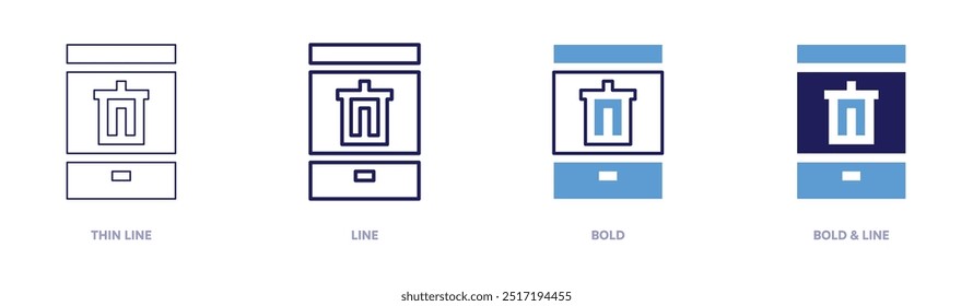 Smartphone trash icon in 4 different styles. Thin Line, Line, Bold, and Bold Line. Duotone style. Editable stroke.