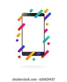 Smartphone with  trendy gradient shapes and copy space for your text. Vector illustration in realistic style