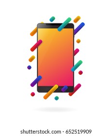 Smartphone with  trendy gradient shapes and copy space for your text. Vector illustration in realistic style