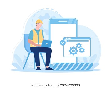 smartphone troubleshooting service trending concept flat illustration