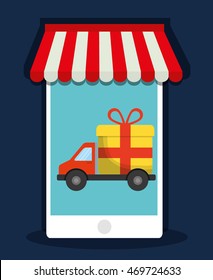 smartphone truck shopping online store market icon. Flat and Colorfull illustration. Vector graphic