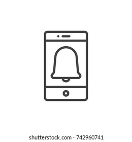 Smartphone and turn on ringer line icon, outline vector sign, linear style pictogram isolated on white. Mobile phone notification symbol, logo illustration. Editable stroke