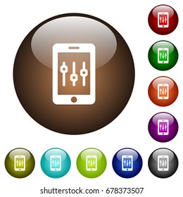 Smartphone tweaking white icons on round color glass buttons