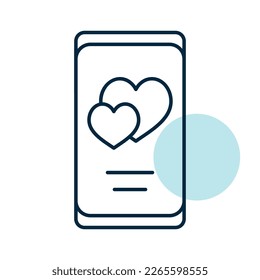 Smartphone with two hearts on the screen isolated icon. Vector illustration, romance elements. Sticker, patch, badge, card for marriage, valentine