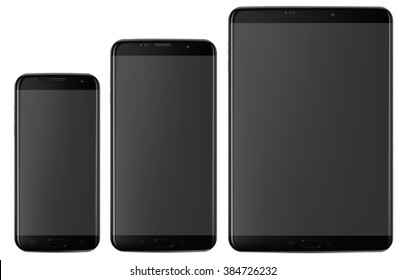 Smartphone in two sizes and tablet in black color   - Simple way to put a picture or screenshot below glossy, shiny screen layer, which affects each pattern - in eps10 format only