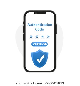 Smartphone with two-factor authentication. Illustrations for websites, landing pages, mobile apps, posters and banners. Authentication code. Vector illustration