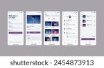 Smartphone UI app. Phone screens for shop application. Mobile interface with account login and shopping cart. Screenshots responsive website mockups.