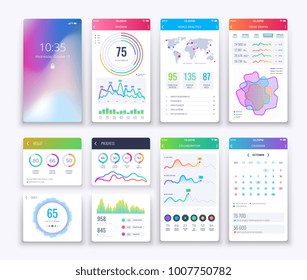Smartphone UI. Mobile vector graphic ui and ux design, apps digital lifestyle apps interface template set in white style