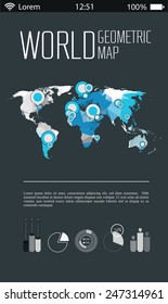 Smartphone UI template with 3d polygonal world map and infographics elements