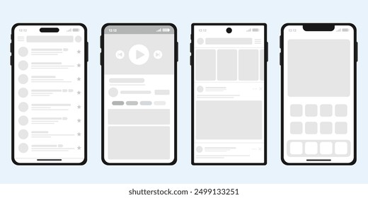 Smartphone UI UX mobile app on different phone, Application interface screen, User interface mobile version in flat design.