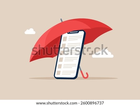 Smartphone under umbrella. Warranty and support service. Flat vector illustration