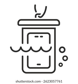 smartphone underwater, phone in waterproof case, flat vector illustration isolated on white background