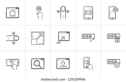 Smartphone unlock technology hand drawn outline doodle icon set. Outline doodle icon set for print, web, mobile and infographics. Browser vector sketch illustration set isolated on white background.