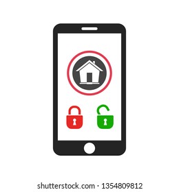 Smartphone with unlocked password bubble notification, phone screen with closed and open lock - stock vector