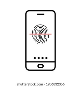 Smartphone unlocking icon. Fingerprint scan icon. Vector illustration. Phone unlocking conceptual icon.