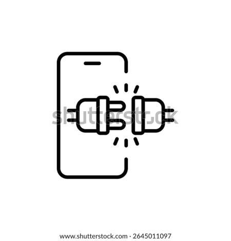 Smartphone Unplugged Cable Icon Vector, Outline Design for Digital Detox, Tech Disconnect, App Timeout, Screen Off Mode, Minimal Power Off Symbol