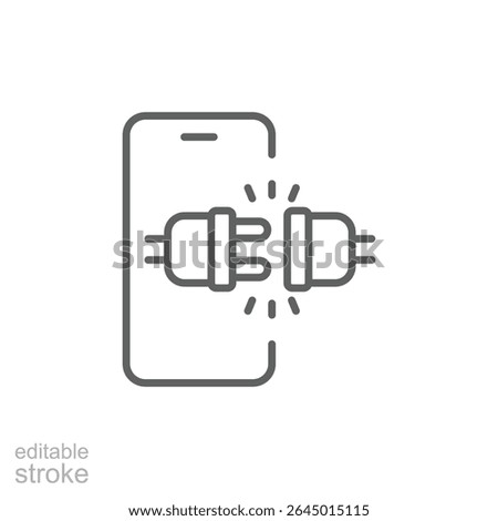 Smartphone Unplugged Cable Icon Vector, Outline Design for Digital Detox, Tech Disconnect, App Timeout, Screen Off Mode, Minimal Editable Stroke Power Off Symbol