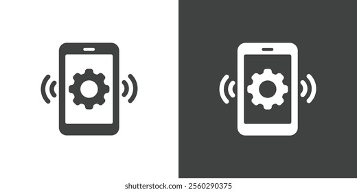 Smartphone update flat glyph icon. Perfect pixel on white and black background