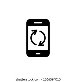 Smartphone update icon in black flat design on white background, Telephone upgrade screen linear style sign for mobile concept and web design, Mobile phone refresh arrows outline vector icon