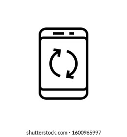 Smartphone update icon in outline style on white background, Telephone upgrade screen linear style sign for mobile concept and web design, Mobile phone refresh arrows outline vector icon, Symbol, logo