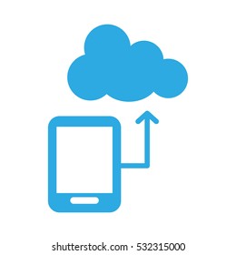 smartphone with upload arrow and cloud storage icon over white background. vector illustration