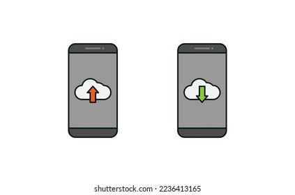Smartphone and upload download icon vector design, smartphone and cloud upload download icon