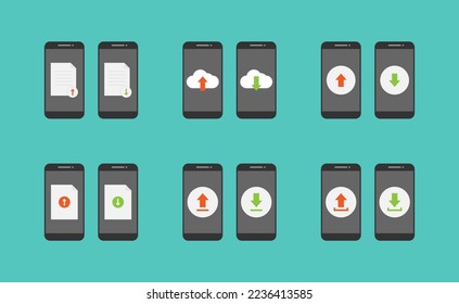 Smartphone, upload and download vector design, cloud, document, arrow upload and download vector set