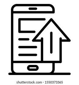 Smartphone upload icon. Outline smartphone upload vector icon for web design isolated on white background