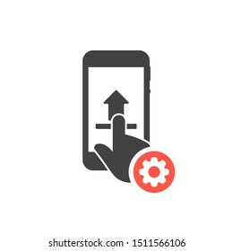 Smartphone upload icon with settings sign, customize, setup, manage, process symbol
