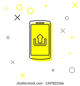 Smartphone with upload line icon isolated on white background. Vector Illustration