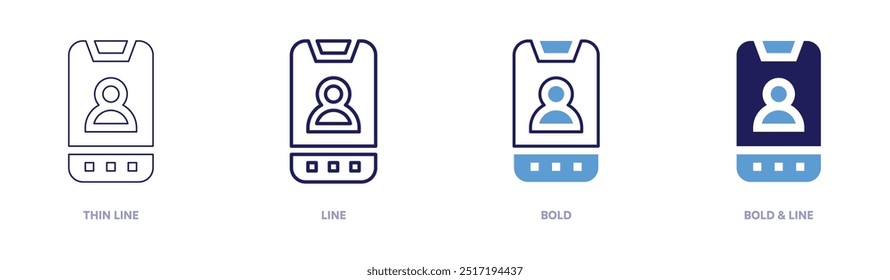 Smartphone usage icon in 4 different styles. Thin Line, Line, Bold, and Bold Line. Duotone style. Editable stroke.