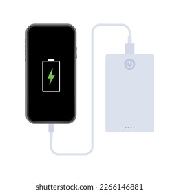 Smartphone USB cable connection with external power bank. Vector illustration.