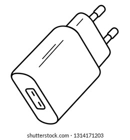 Smartphone USB Charger Adapter. Vector Outline Icon Isolated On White Background.