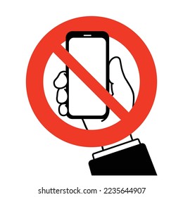 Smartphone uso signo prohibido, ilustración vectorial