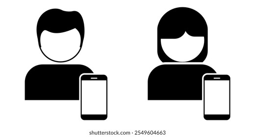 smartphone user or cellular profile, user avatar with two gender icon vector