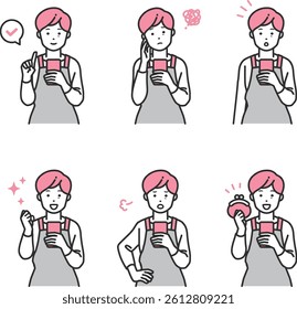 Smartphone User Illustration Set. People using smartphones in daily scenes—smiling, thinking, checking messages. Great for tech, social media, and communication-related content.