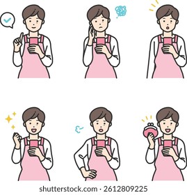 Smartphone User Illustration Set. People using smartphones in daily scenes—smiling, thinking, checking messages. Great for tech, social media, and communication-related content.