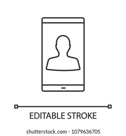 Smartphone User Linear Icon. Video Call. Thin Line Illustration. Profile Avatar. Contour Symbol. Vector Isolated Outline Drawing. Editable Stroke