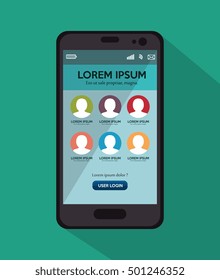 smartphone user loggin green background with shadow