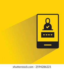 smartphone and user password icon with drop shadow on yellow background