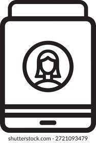 Smartphone user profile. Mobile app for person identification. Woman avatar on phone screen. Digital account.