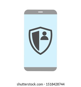 Smartphone. User security shield outline icon.