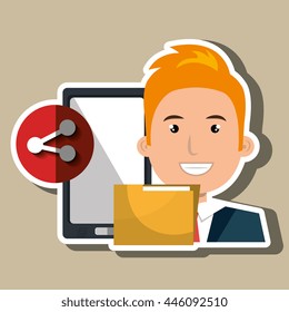 smartphone user sharing files isolated icon design, vector illustration  graphic 
