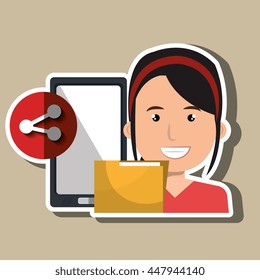 smartphone user sharing files isolated icon design, vector illustration  graphic 