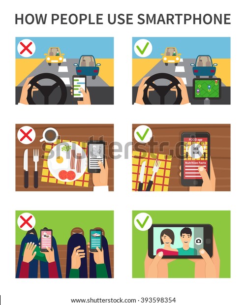 Smartphone using infographic. Mobile addiction.\
Flat design concept\
vector.